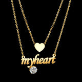 Personalized Heart Zircon Steel Necklace Double Chain Women Gift