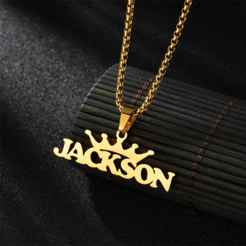 Auxauxme Crown Name Necklace Personalized Stainless Steel