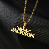 Auxauxme Crown Name Necklace Personalized Stainless Steel