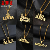 Auxauxme Crown Name Necklace Personalized Stainless Steel