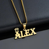 Auxauxme Crown Name Necklace Personalized Stainless Steel