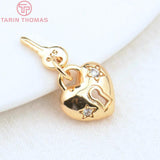 4PCS 10.5x12MM 24K Brass Zircon Lock Key Pendant Charms DIY Jewelry Findings