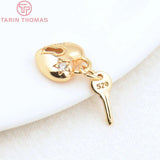 4PCS 10.5x12MM 24K Brass Zircon Lock Key Pendant Charms DIY Jewelry Findings