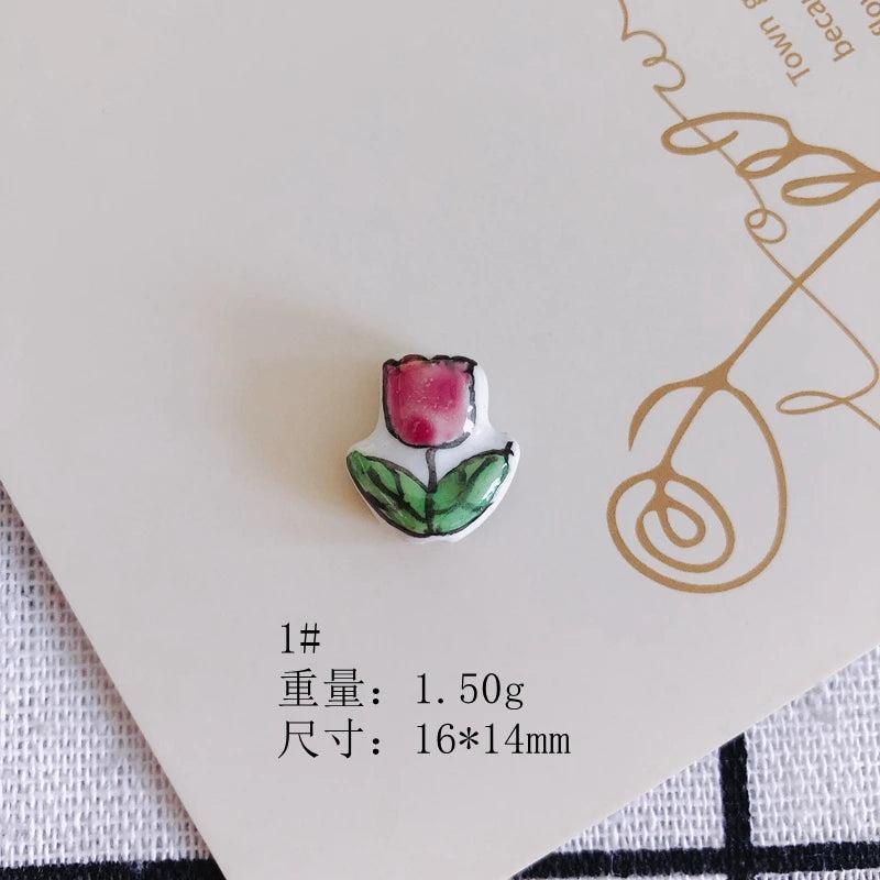 Retro Cartoon Ceramic Flower Rainbow Pendant Necklace