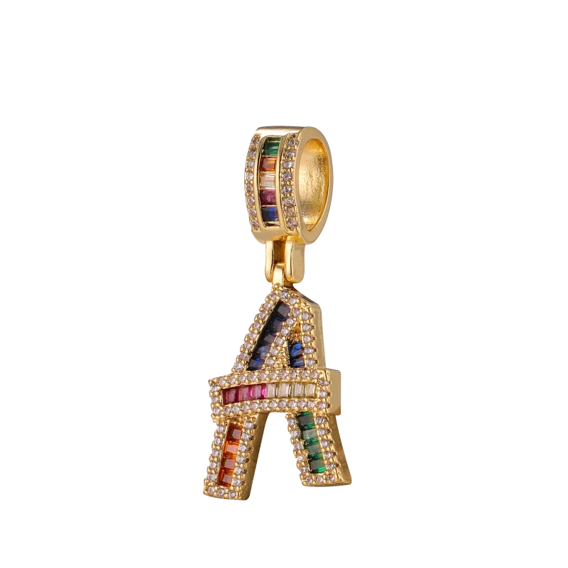 39*15.5mm Rainbow CZ Initial Letter Charms for DIY Pendant Jewelry Making