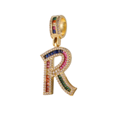 39*15.5mm Rainbow CZ Initial Letter Charms for DIY Pendant Jewelry Making