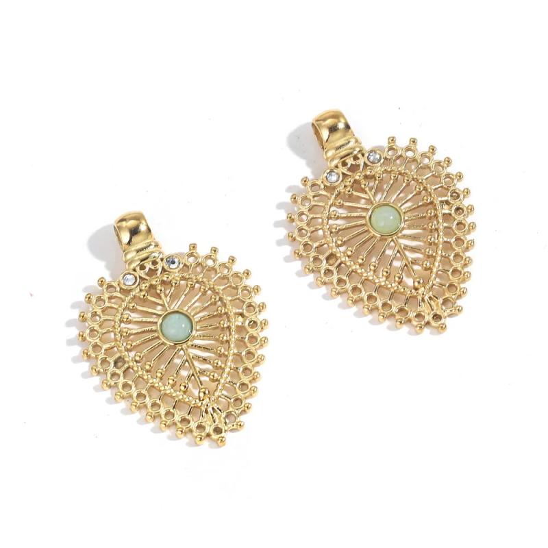 2pcs Boho Water Drop Flower Stone Charms Pendant DIY Necklace