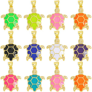 Micro Pave Zircon Enamel Turtle Charms for Jewelry Making