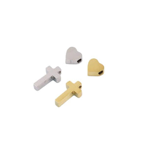 5pcs Stainless Steel High Mirror Big Hole Heart Cross Charms Pendant DIY