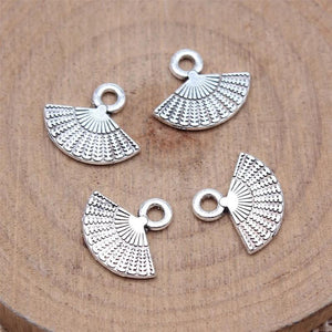 40pcs Antique Silver Fan Charms Pendant DIY Jewelry Making Findings