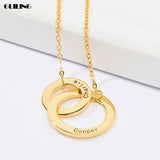 Dainty Round Double Hoop Charm Name Pendant Necklace for Women