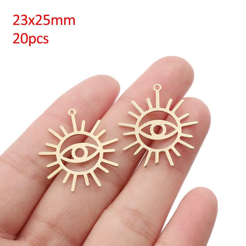 10-20pcs Raw Brass Sun Eye Charms Pendant DIY Jewelry Findings Making