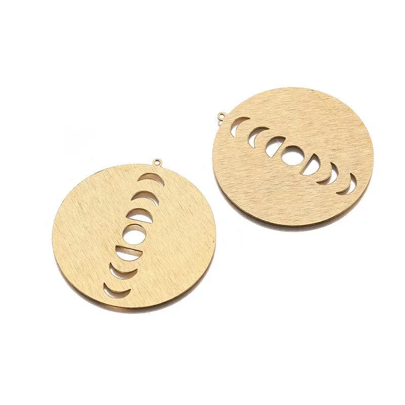 6pcs Raw Brass Textured Moon Phases Charms Celestial Pendant DIY Jewelry Making