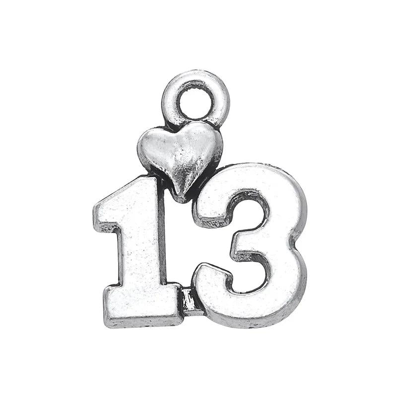 Love Number 10 11 12 13 with Heart Charm Pendants