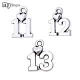 Love Number 10 11 12 13 with Heart Charm Pendants
