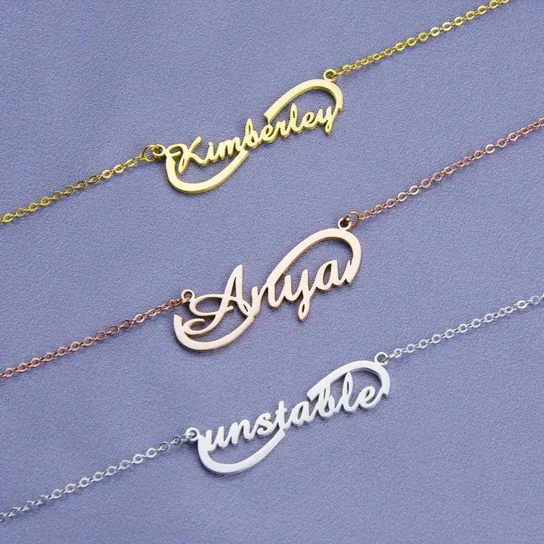 Personalized Infinity Name Necklace Stainless Steel Rose Letter Necklaces