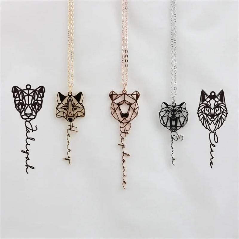 Personalized Dog Mama Bear Necklace Geometric Jewelry