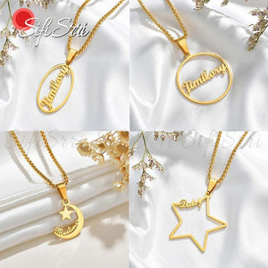 Sifisrri Moon Star Necklace Stainless Steel Name Pendant