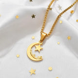 Sifisrri Moon Star Necklace Stainless Steel Name Pendant