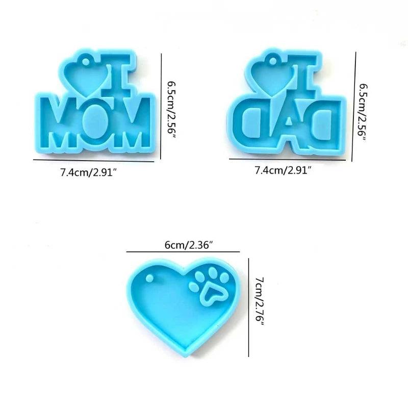 3 Pcs/Set Parents Theme Keychain Resin Mold Pendant Silicone Mould DIY Crafts