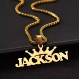 Crown Name Necklace For Men Stainless Steel Golden Chain Rock Hip Pop Jewelry