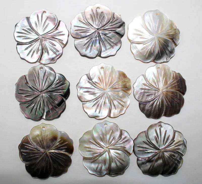 6PCS 35mm Shell Carved Flower Pendant for Jewelry Making