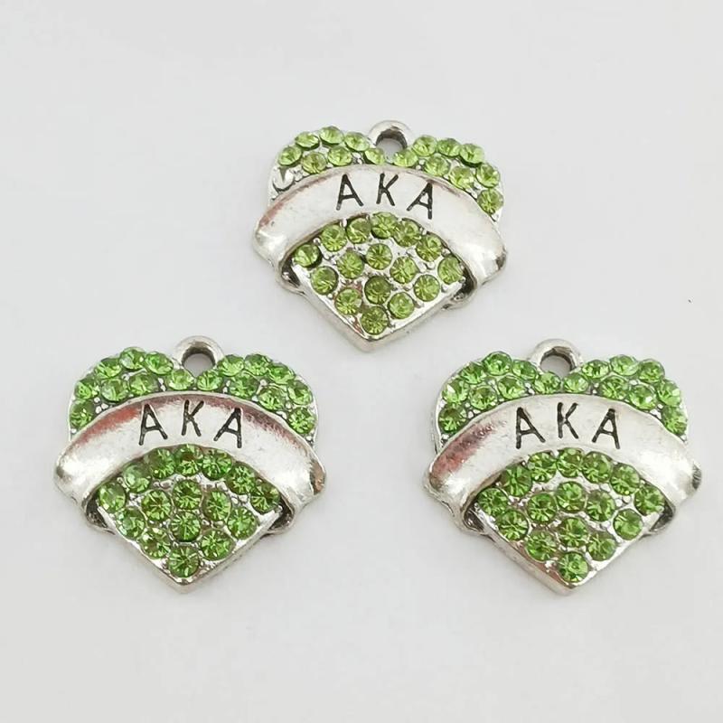 Greek Sorority Pink Green Letter Heart Rhinestone Charms DIY Jewelry