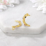 4PCS 18x2MM 24K Plated Brass Moon Charms Pendants with Zircon