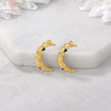 4PCS 18x2MM 24K Plated Brass Moon Charms Pendants with Zircon