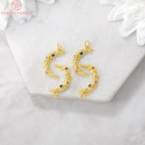 4PCS 18x2MM 24K Plated Brass Moon Charms Pendants with Zircon