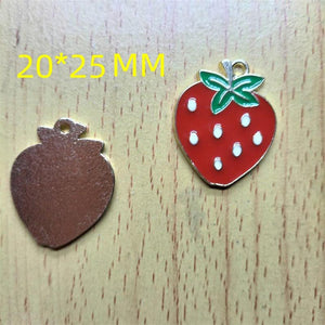 10pcs Cartoon Fruit Strawberry Charms Metal Enamel Charm Pendant