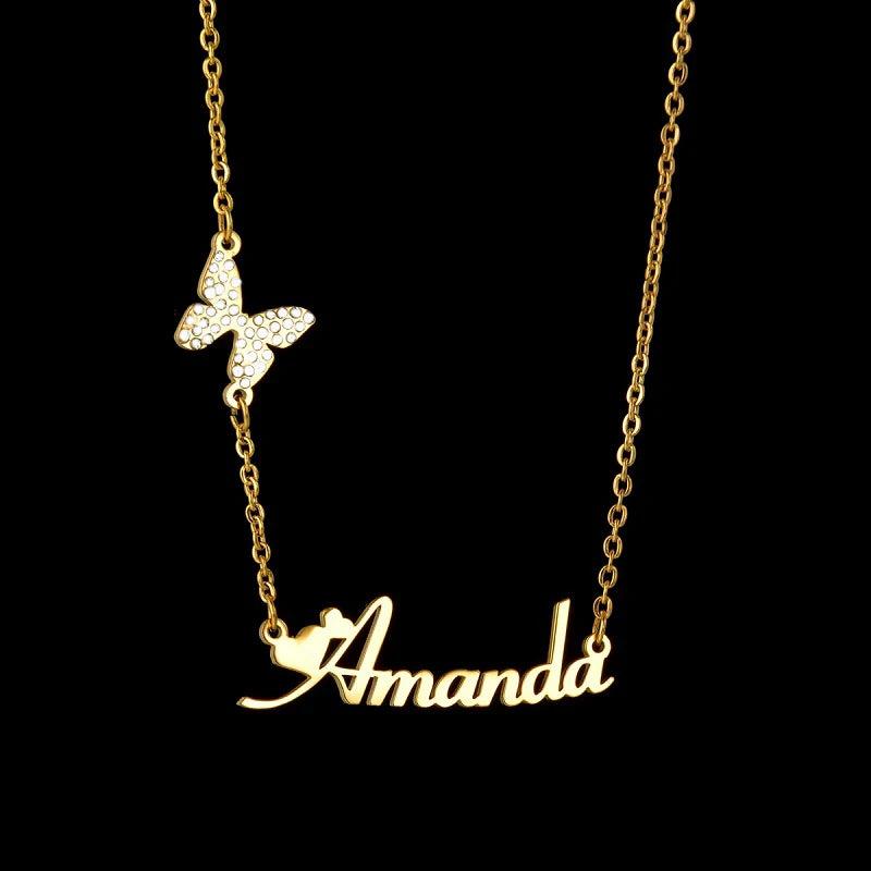 Personalized Stones Name Heart Buttifly Pendant Necklace