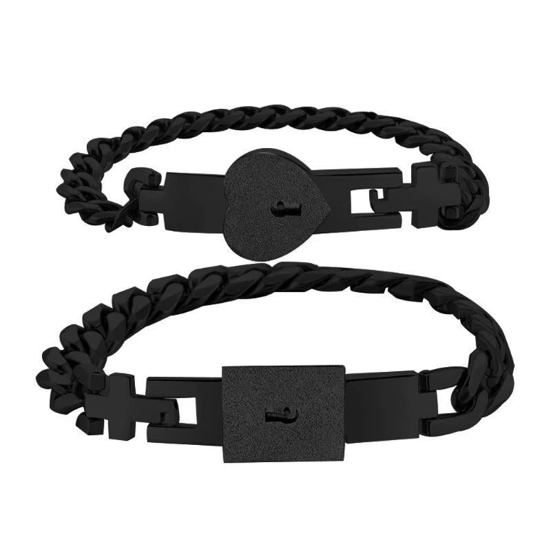 Heart Lock Key Couple Bracelets Stainless Steel Jewelry