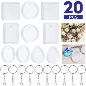 20Pcs Water Drop Round Oval Keychain Pendant Resin Mold