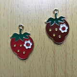 10pcs Strawberry Enamel Charms for DIY Jewelry Making