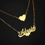 Double Layers Name Necklace Heart Butterfly Birthstone Zircon Pendant