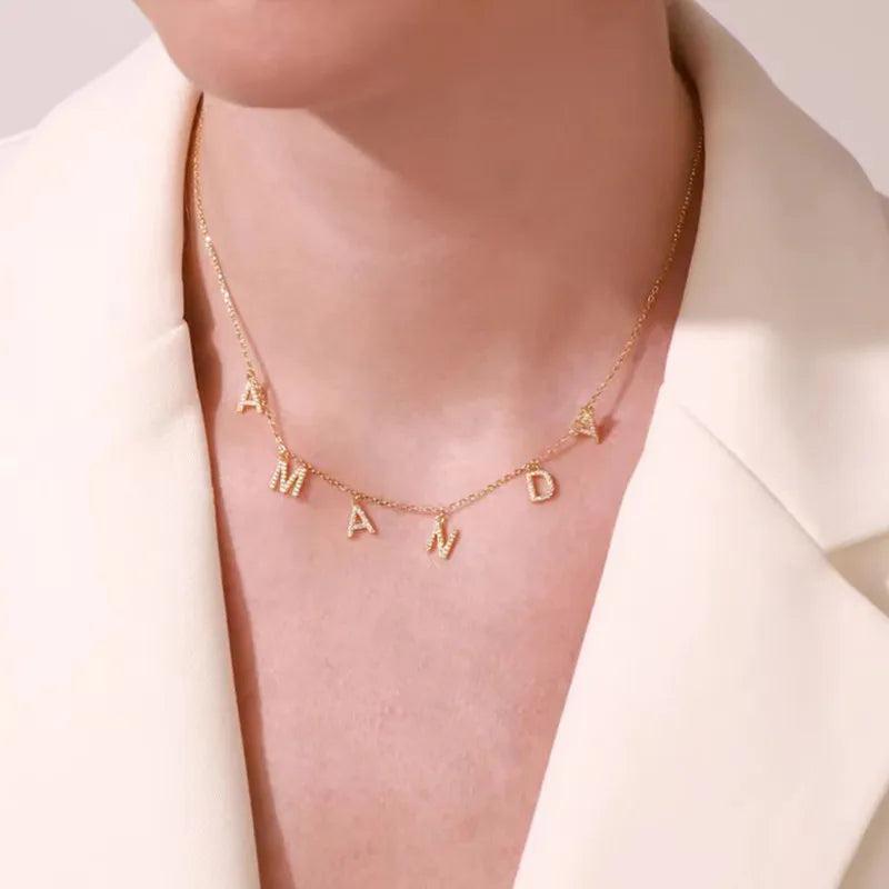 Zircon Letter Pendant Necklace Women Personalized Name Jewelry