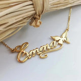 Butterfly Name Necklace Heart Ribbon Stainless Steel Chain Pendant