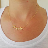 Butterfly Name Necklace Heart Ribbon Stainless Steel Chain Pendant