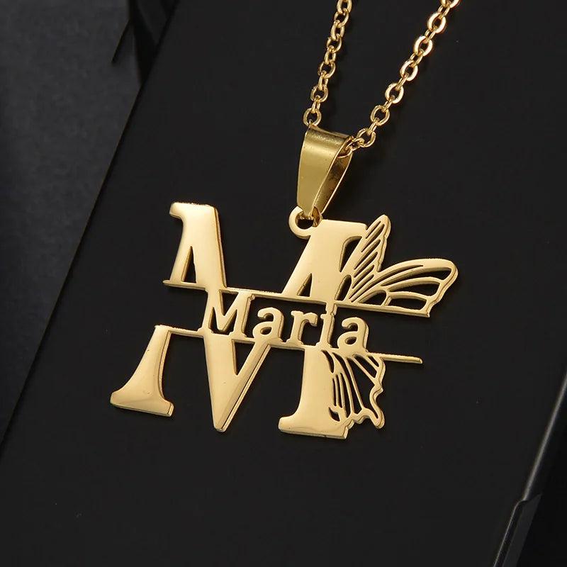 Butterfly Letters Necklace Women Girl Flower Chain Choker