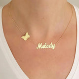 Personalized Name Necklace with Heart Butterfly Pendant