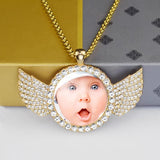 Family Picture Necklace with Angel Wings Pendant - Father's Gift