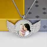 Family Picture Necklace with Angel Wings Pendant - Father's Gift