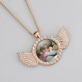 Family Picture Necklace with Angel Wings Pendant - Father's Gift