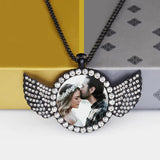 Family Picture Necklace with Angel Wings Pendant - Father's Gift
