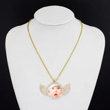 Family Picture Necklace with Angel Wings Pendant - Father's Gift