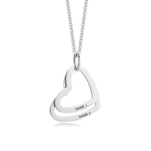 Family Names Engraved Heart Pendant Stainless Steel Necklace