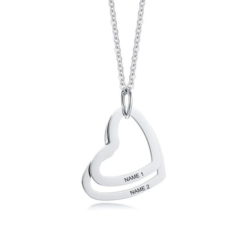 Family Names Engraved Heart Pendant Stainless Steel Necklace