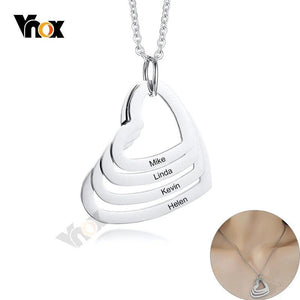Family Names Engraved Heart Pendant Stainless Steel Necklace