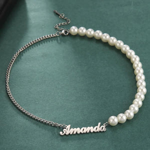 Cazador Name Pearl Necklace for Women Stainless Steel Jewelry